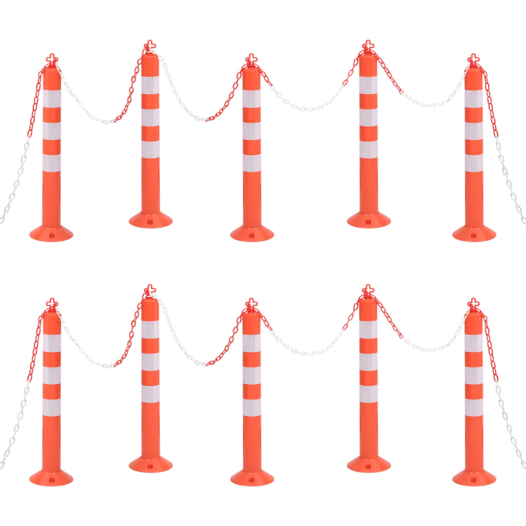 vidaXL Traffic Posts with Chain 10 pcs 75 cm PE