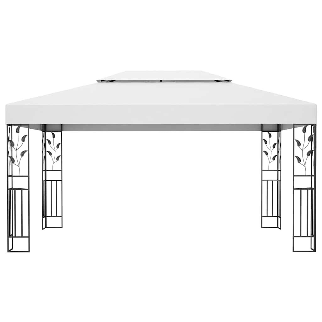 vidaXL Prieel met dubbel dak en LED-lichtslinger 3x4 m wit