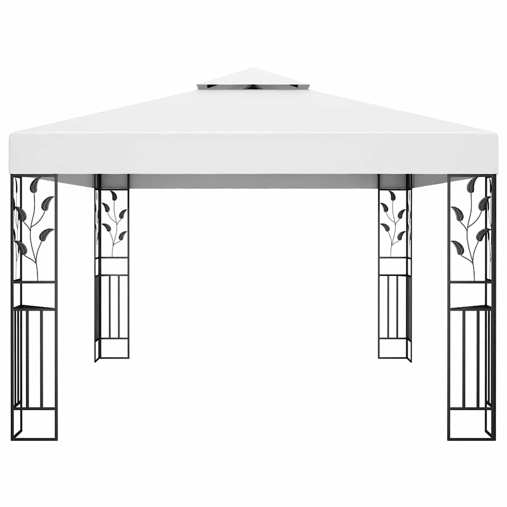 vidaXL Prieel met dubbel dak en LED-lichtslinger 3x4 m wit