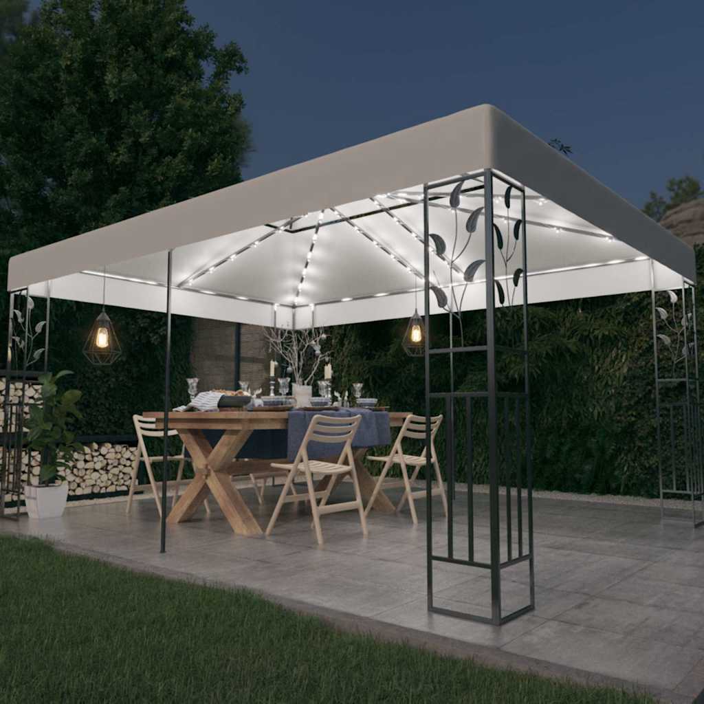 vidaXL Prieel met dubbel dak en LED-lichtslinger 3x4 m wit