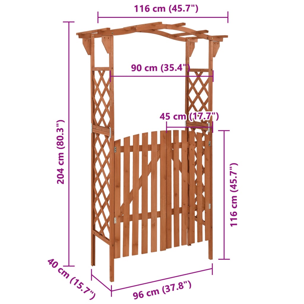 vidaXL Pergola met poort 116x40x204 cm massief vurenhout