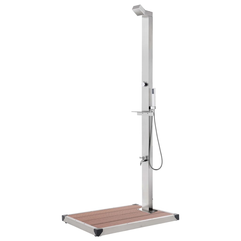 vidaXL Outdoor Shower with Brown Base 225 cm Stainless Steel