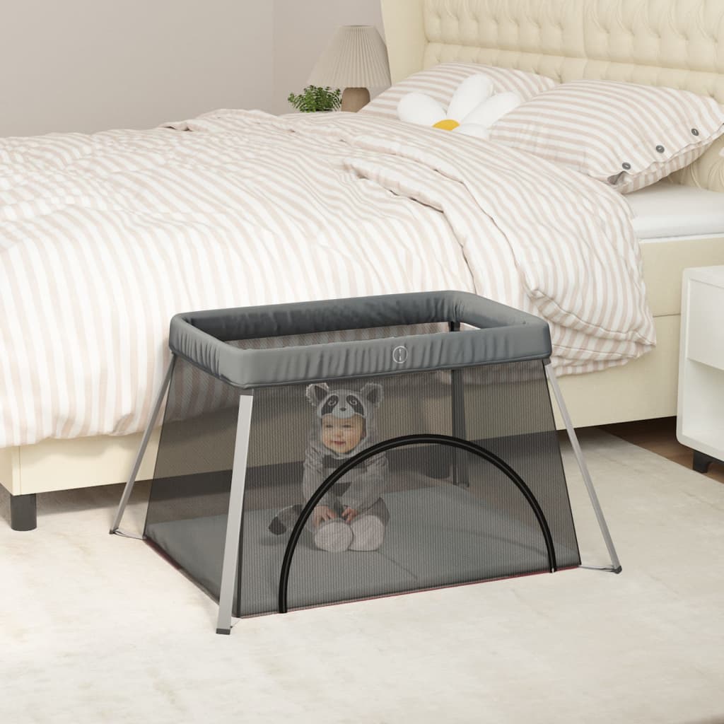 vidaXL Baby Playpen with Mattress Linen Light Grey