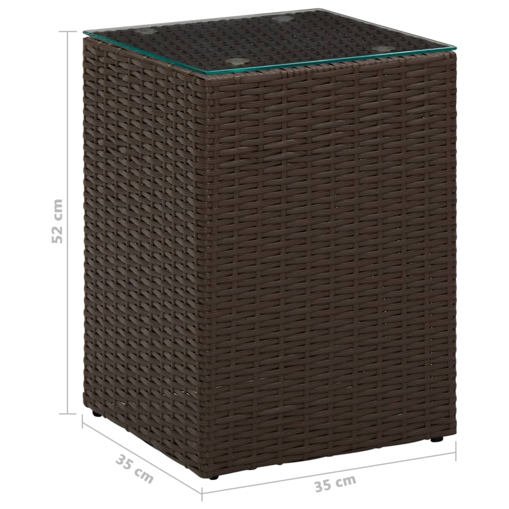 vidaXL Bijzettafel met glazen blad 35x35x52 cm poly rattan bruin