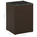 vidaXL Bijzettafel met glazen blad 35x35x52 cm poly rattan bruin