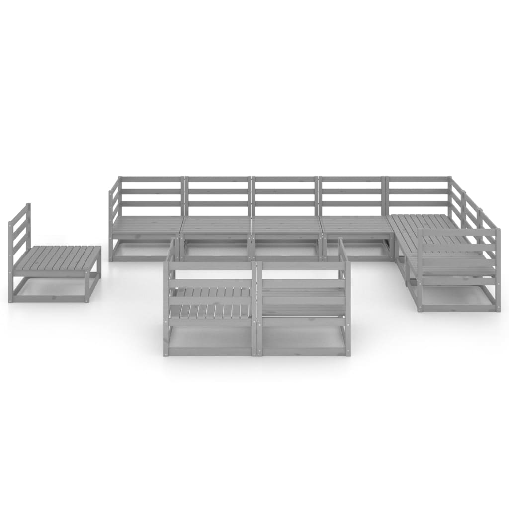vidaXL 10-Piece Lounge Set Solid Pine Wood Grey