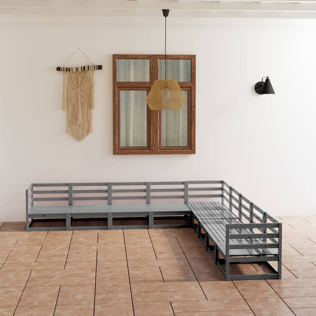 vidaXL 9-piece Lounge Set Solid Pine Wood Grey