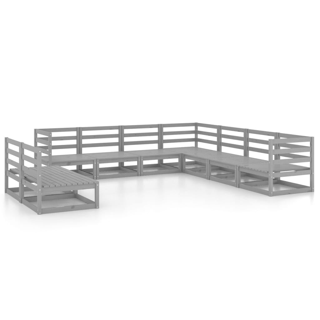 vidaXL 9-piece Lounge Set Solid Pine Wood Grey