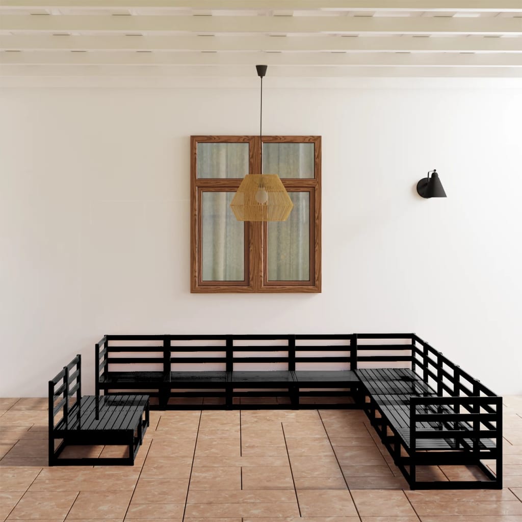 vidaXL 11-Piece Solid Pine Wood Garden Lounge Set Black
