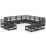 vidaXL 11-Piece Solid Pine Wood Garden Lounge Set Black