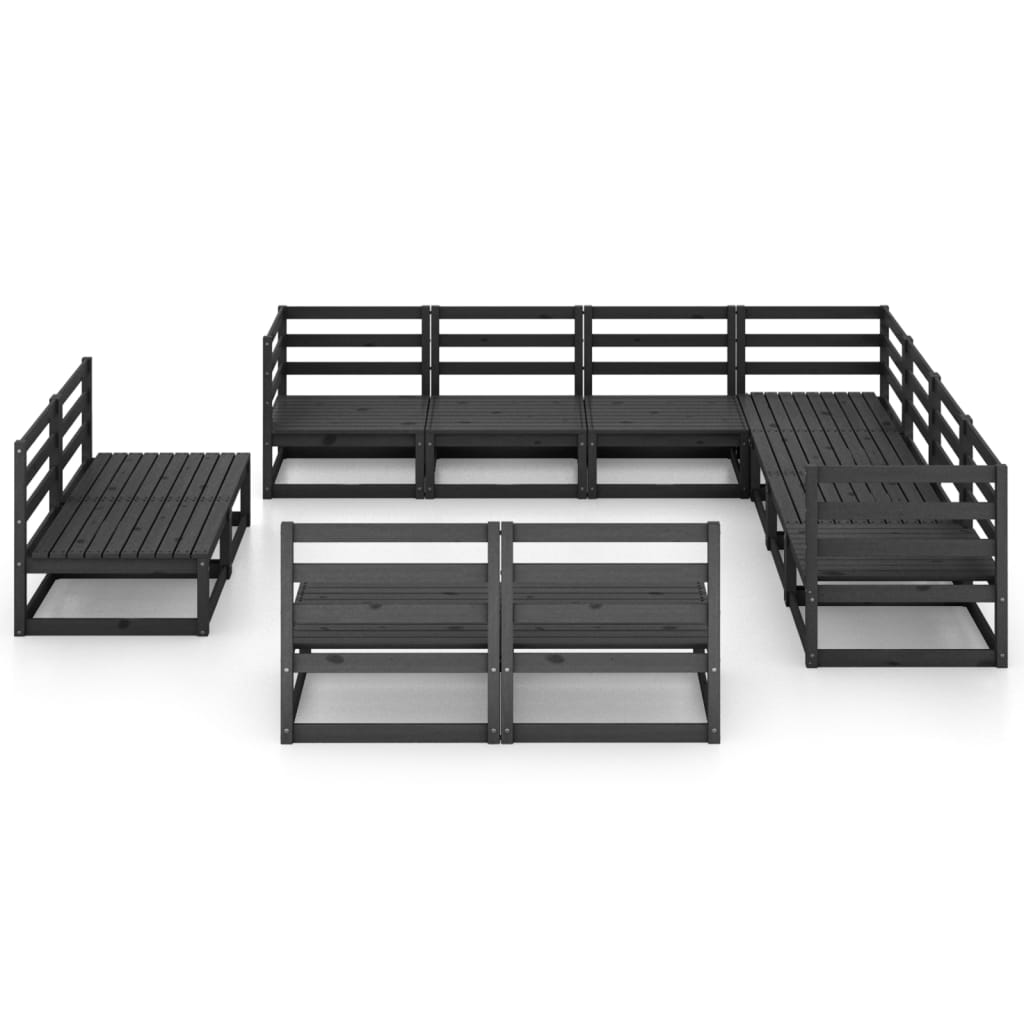vidaXL 11-Piece Solid Pine Wood Garden Lounge Set Black