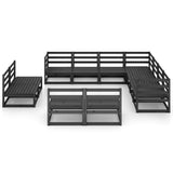 vidaXL 11-Piece Solid Pine Wood Garden Lounge Set Black