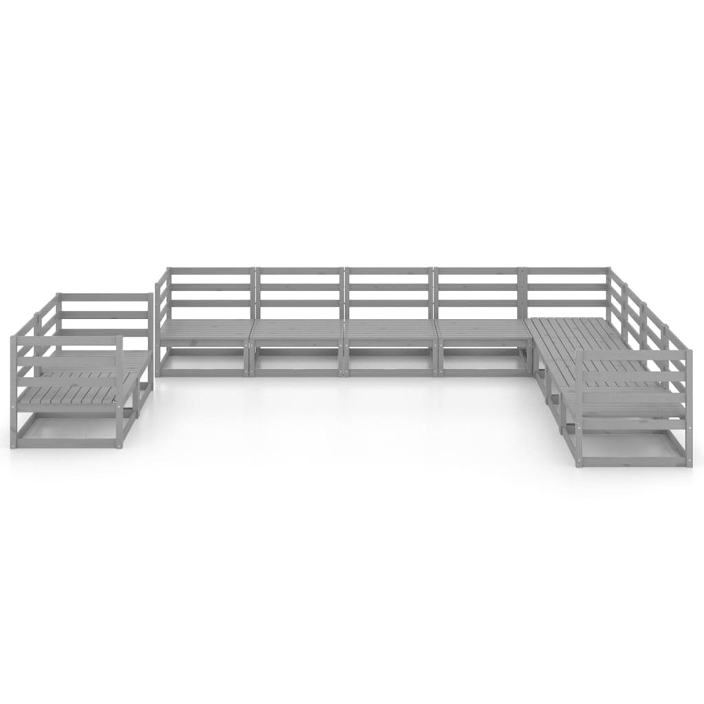 vidaXL 10-Piece Lounge Set Solid Pine Wood Grey