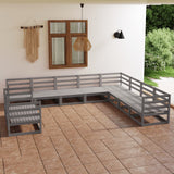 vidaXL 10-Piece Lounge Set Solid Pine Wood Grey