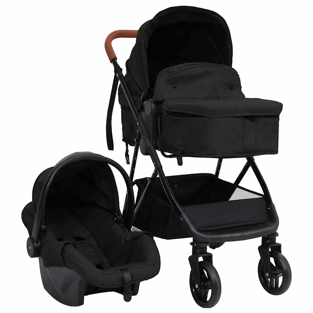 vidaXL Kinderwagen 3-in-1 staal lichtgrijs en zwart
