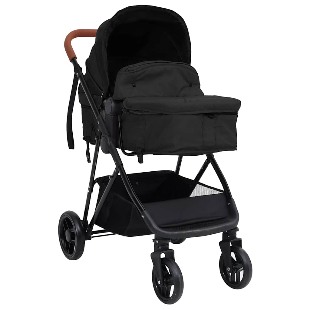 vidaXL Kinderwagen 3-in-1 staal lichtgrijs en zwart
