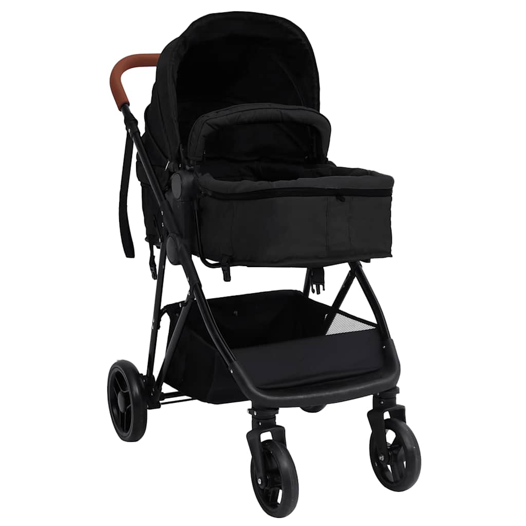 vidaXL Kinderwagen 3-in-1 staal lichtgrijs en zwart