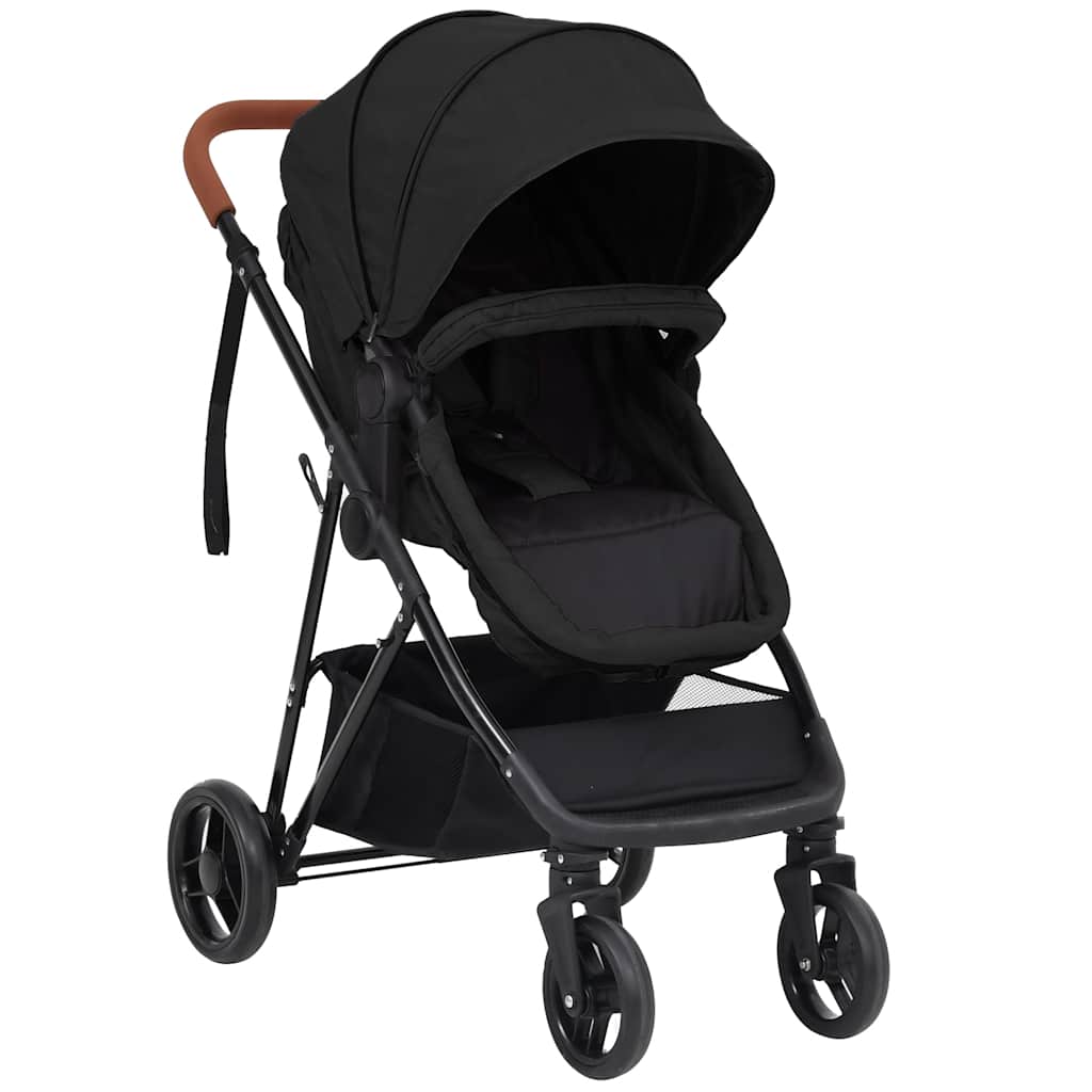 vidaXL Kinderwagen 3-in-1 staal lichtgrijs en zwart