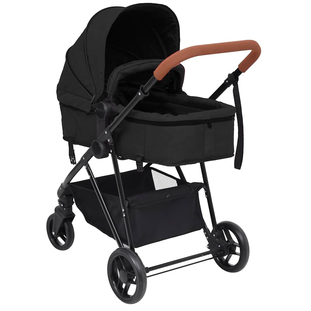 vidaXL Kinderwagen 3-in-1 staal lichtgrijs en zwart