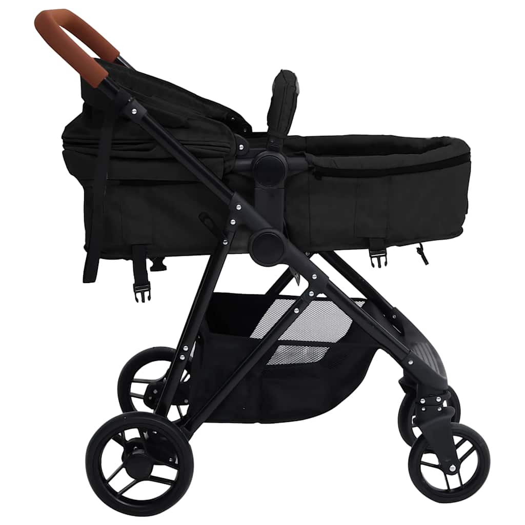 vidaXL Kinderwagen 3-in-1 staal lichtgrijs en zwart