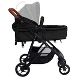 vidaXL Kinderwagen 3-in-1 staal lichtgrijs en zwart