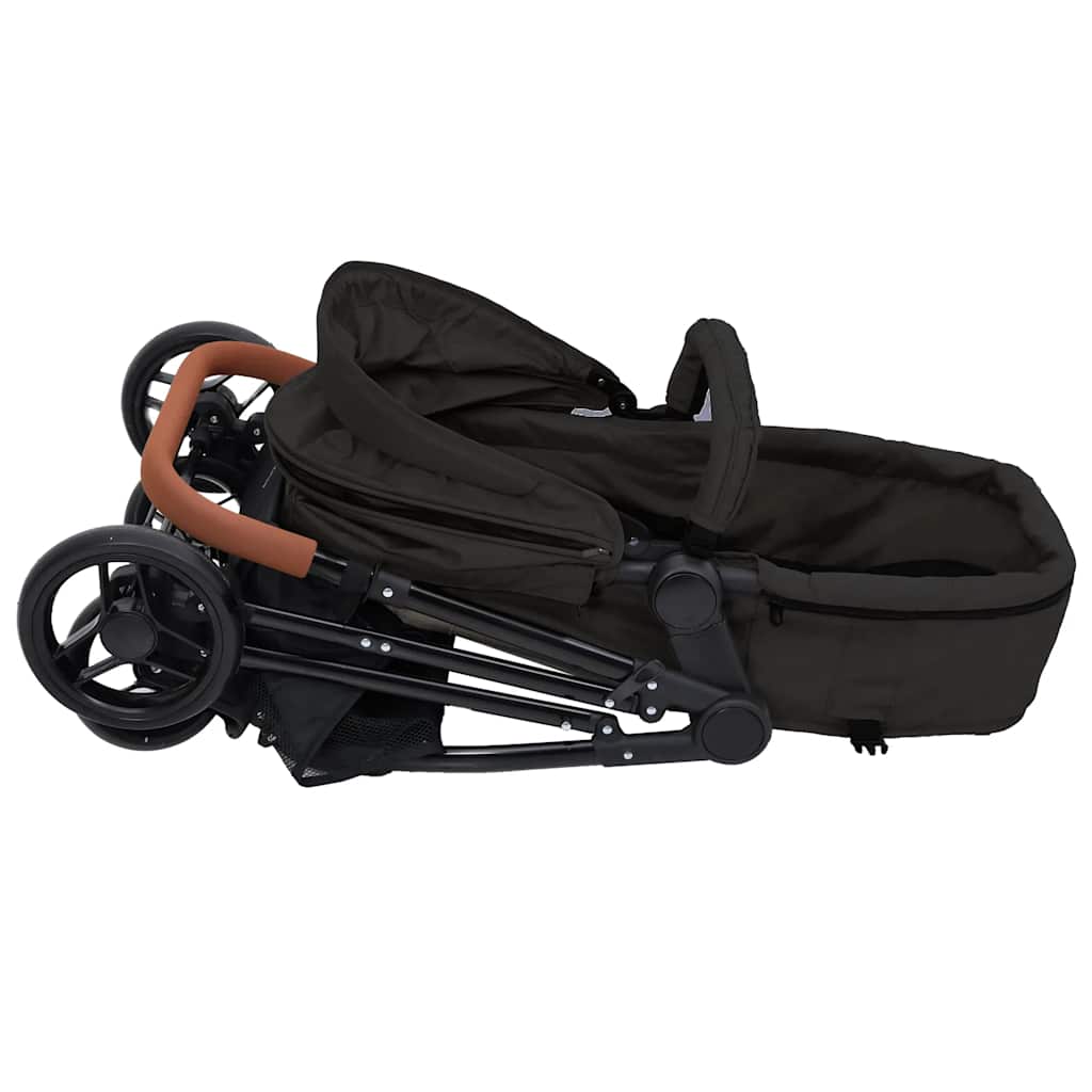 vidaXL Kinderwagen 3-in-1 staal lichtgrijs en zwart