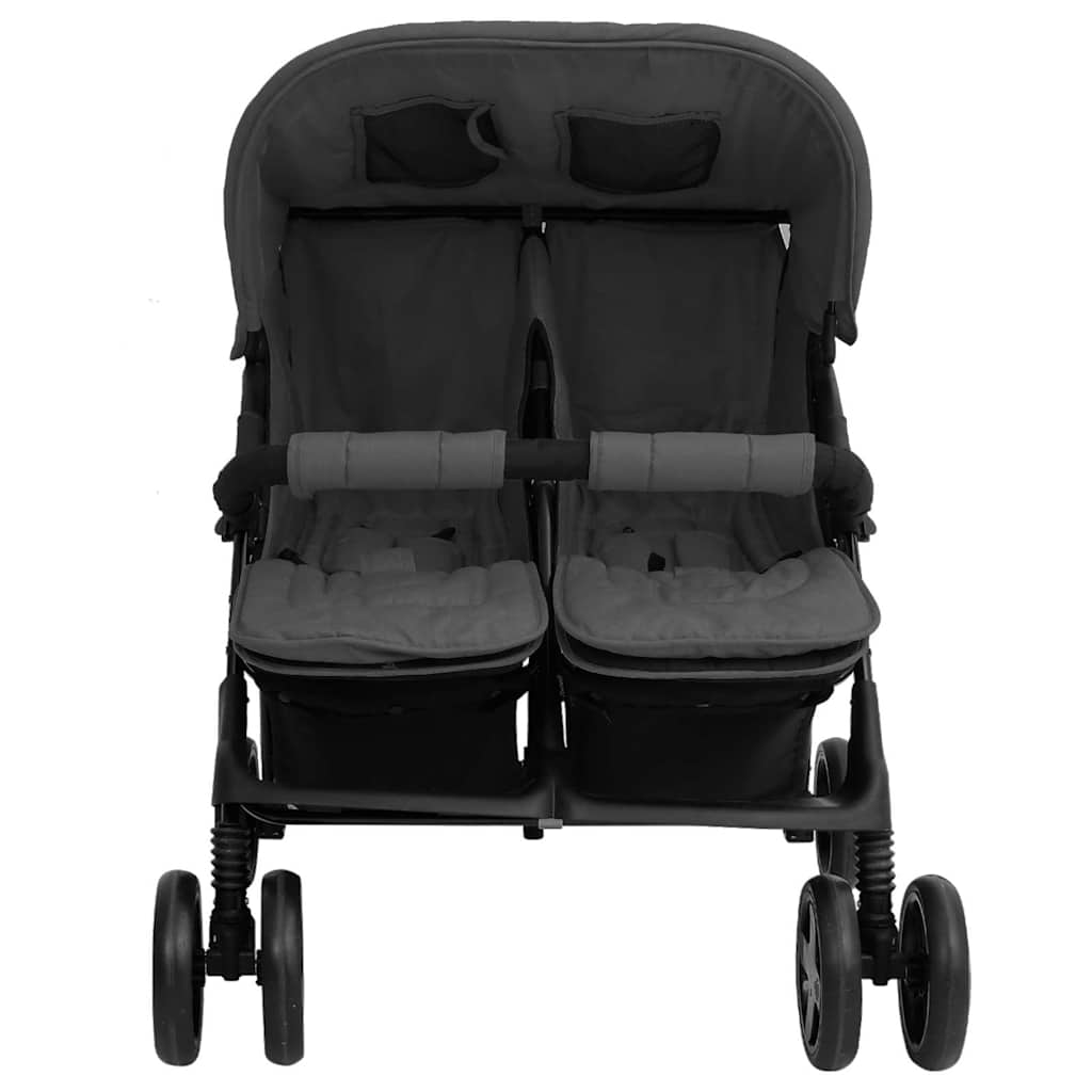 vidaXL Double Stroller Steel Light Grey