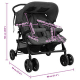 vidaXL Double Stroller Steel Light Grey