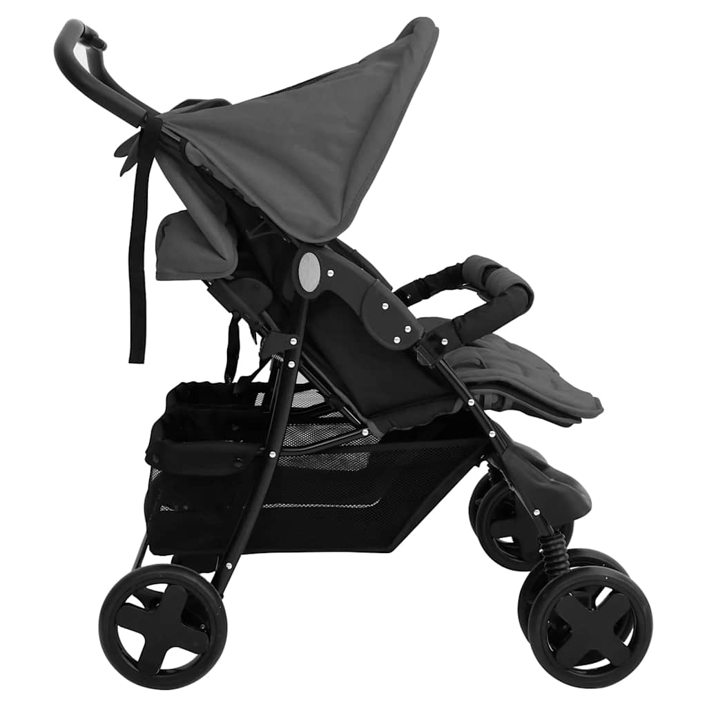vidaXL Double Stroller Steel Light Grey
