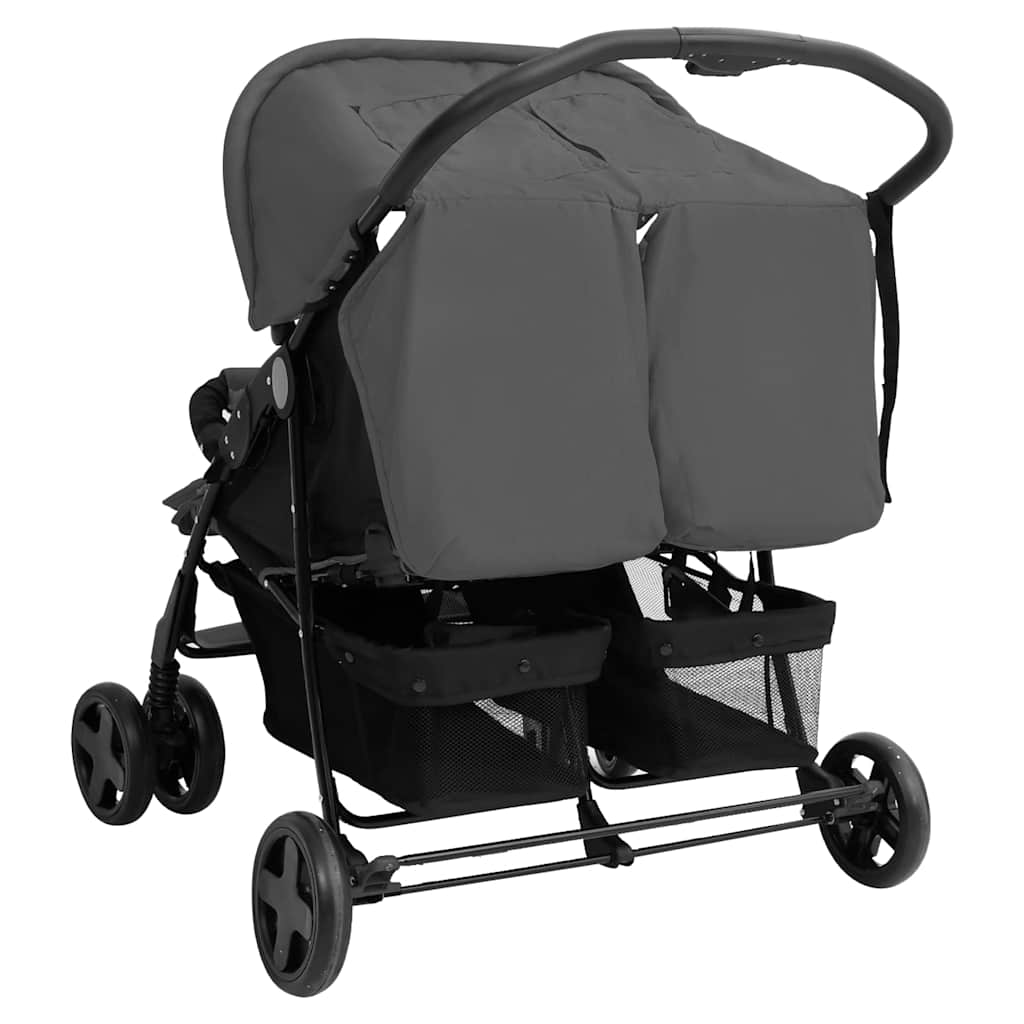 vidaXL Double Stroller Steel Light Grey