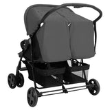 vidaXL Double Stroller Steel Light Grey