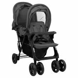 vidaXL Twin Stroller Tandem Steel Light Grey