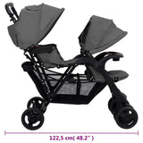 vidaXL Twin Stroller Tandem Steel Light Grey