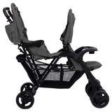 vidaXL Twin Stroller Tandem Steel Light Grey