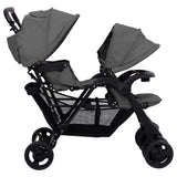 vidaXL Twin Stroller Tandem Steel Light Grey