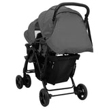 vidaXL Twin Stroller Tandem Steel Light Grey