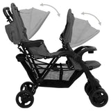 vidaXL Twin Stroller Tandem Steel Light Grey