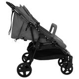 vidaXL Twin Stroller Steel Light Grey and Black