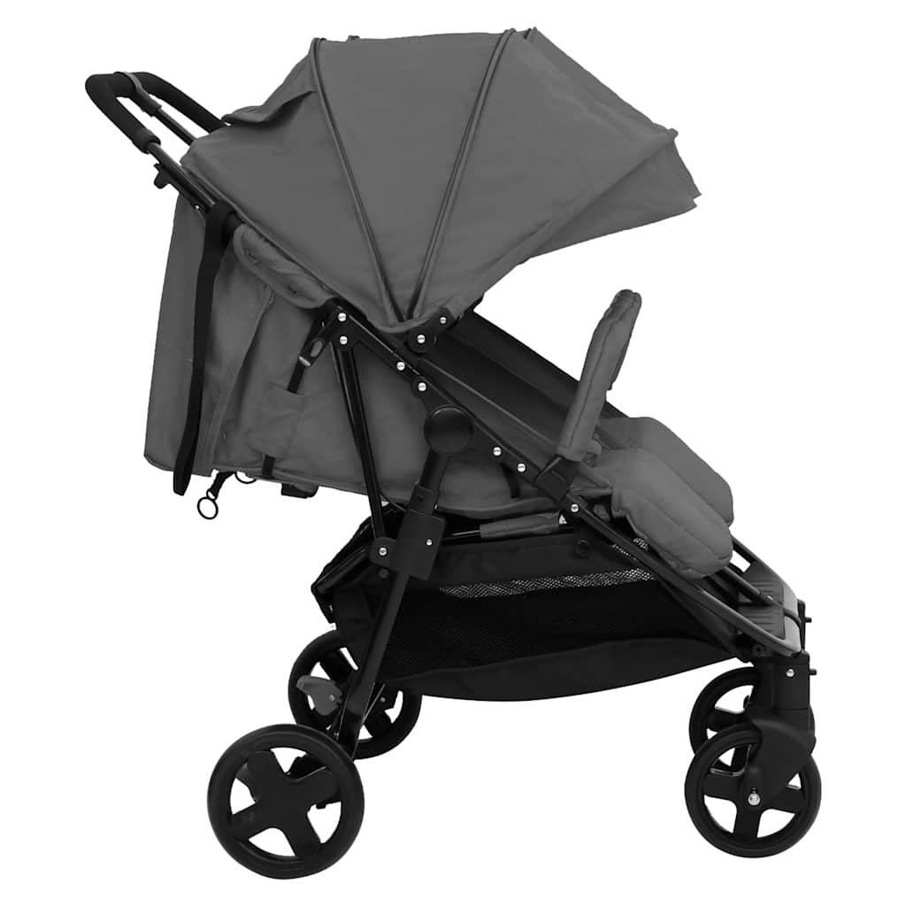 vidaXL Twin Stroller Steel Light Grey and Black