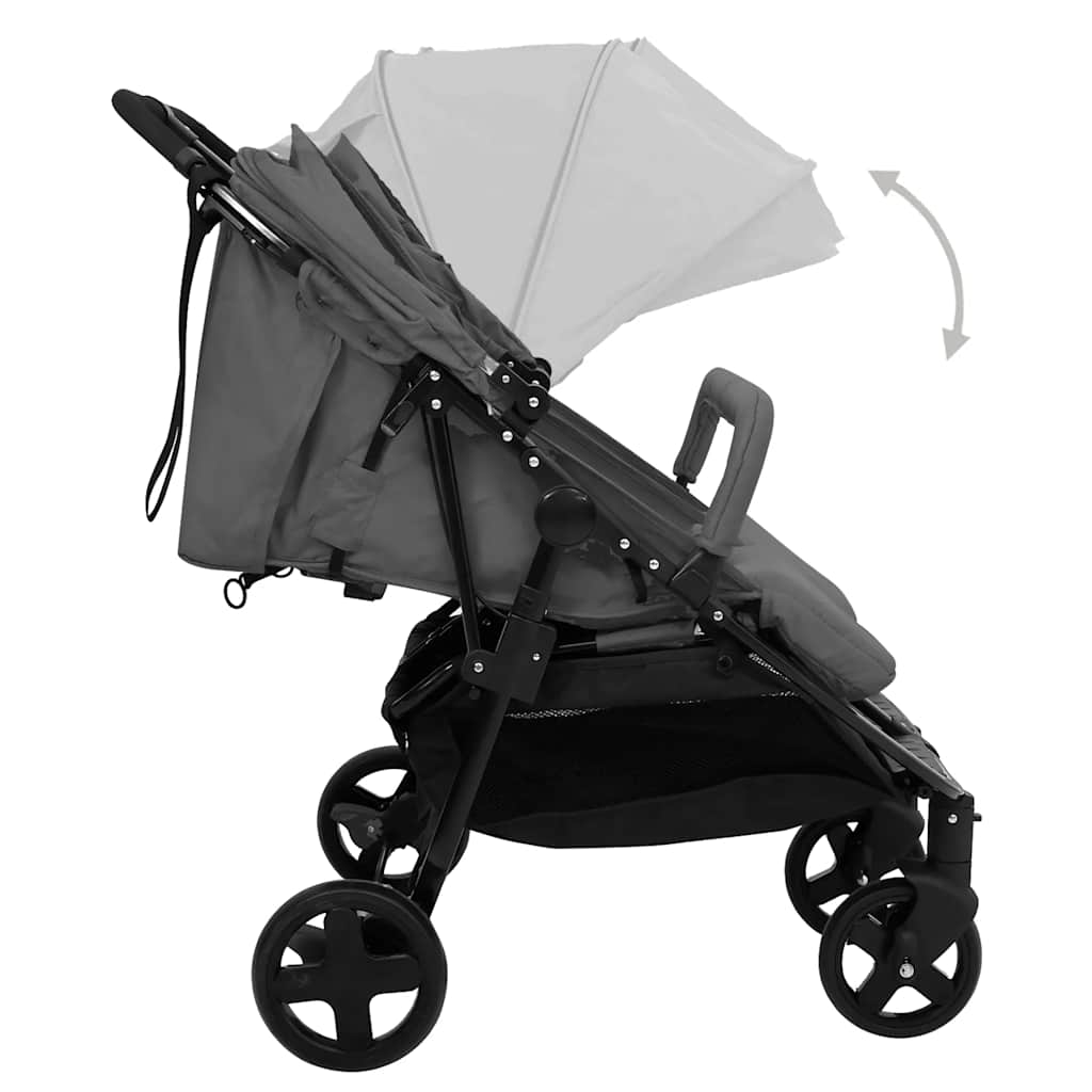 vidaXL Twin Stroller Steel Light Grey and Black