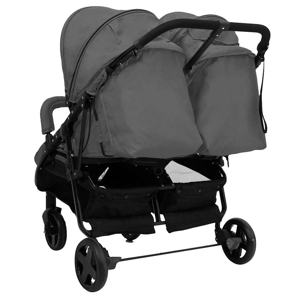 vidaXL Twin Stroller Steel Light Grey and Black