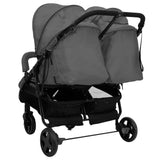 vidaXL Twin Stroller Steel Light Grey and Black