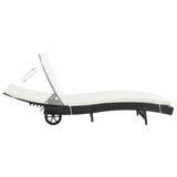 vidaXL Sun Loungers 2 pcs with Wheels and Cushions Poly Rattan Black
