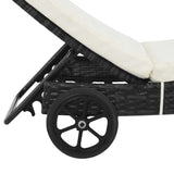 vidaXL Sun Loungers 2 pcs with Wheels and Cushions Poly Rattan Black