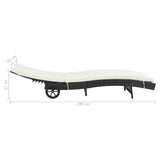 vidaXL Sun Loungers 2 pcs with Wheels and Cushions Poly Rattan Black