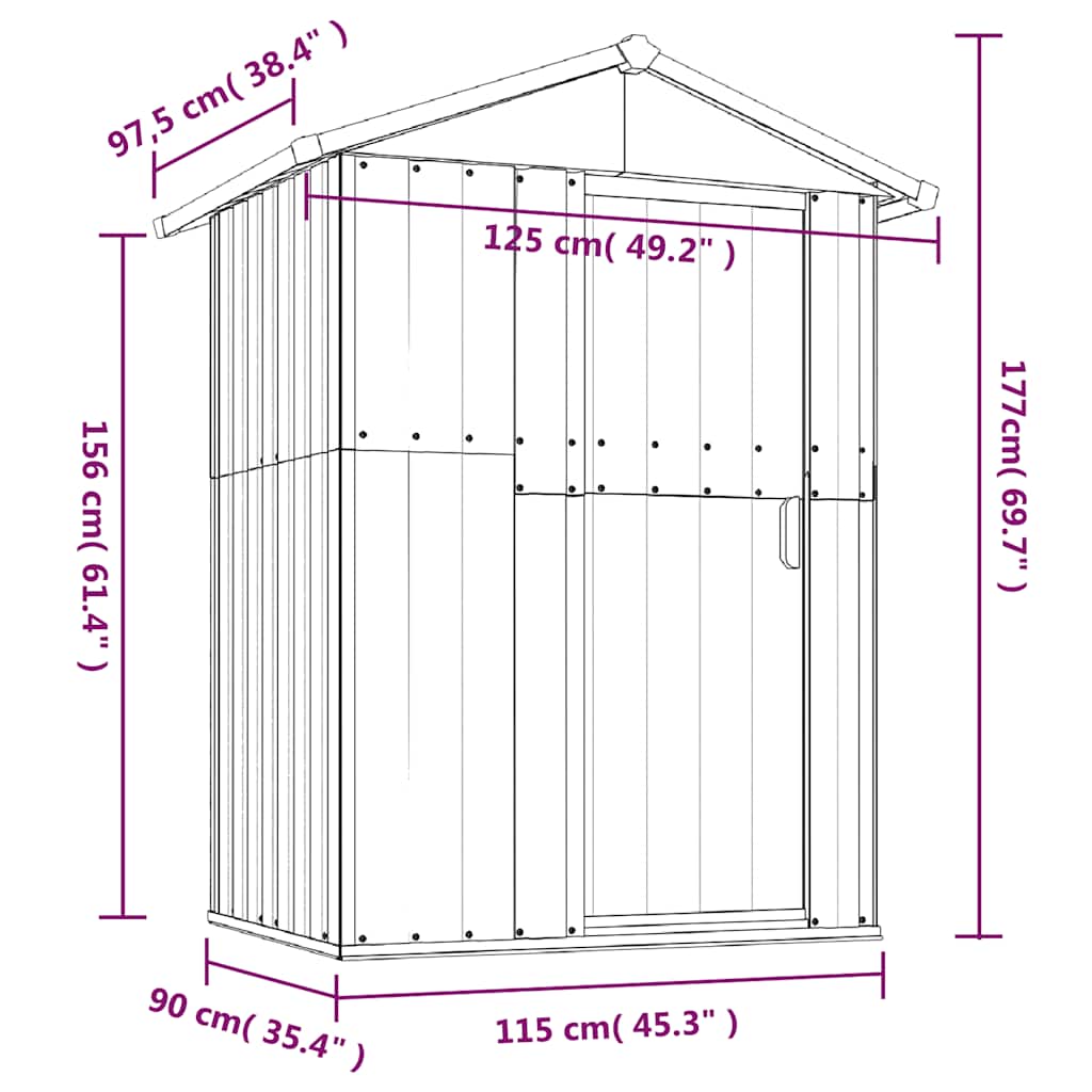 vidaXL Tuinschuur 126x97,5x177 cm gegalvaniseerd staal groen