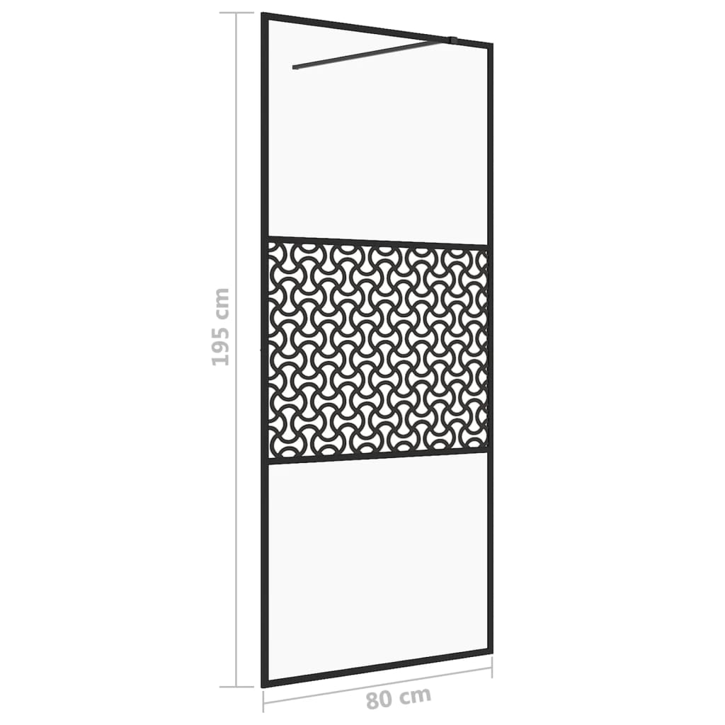 vidaXL Inloopdouchewand 80x195 cm ESG-glas transparant en zwart