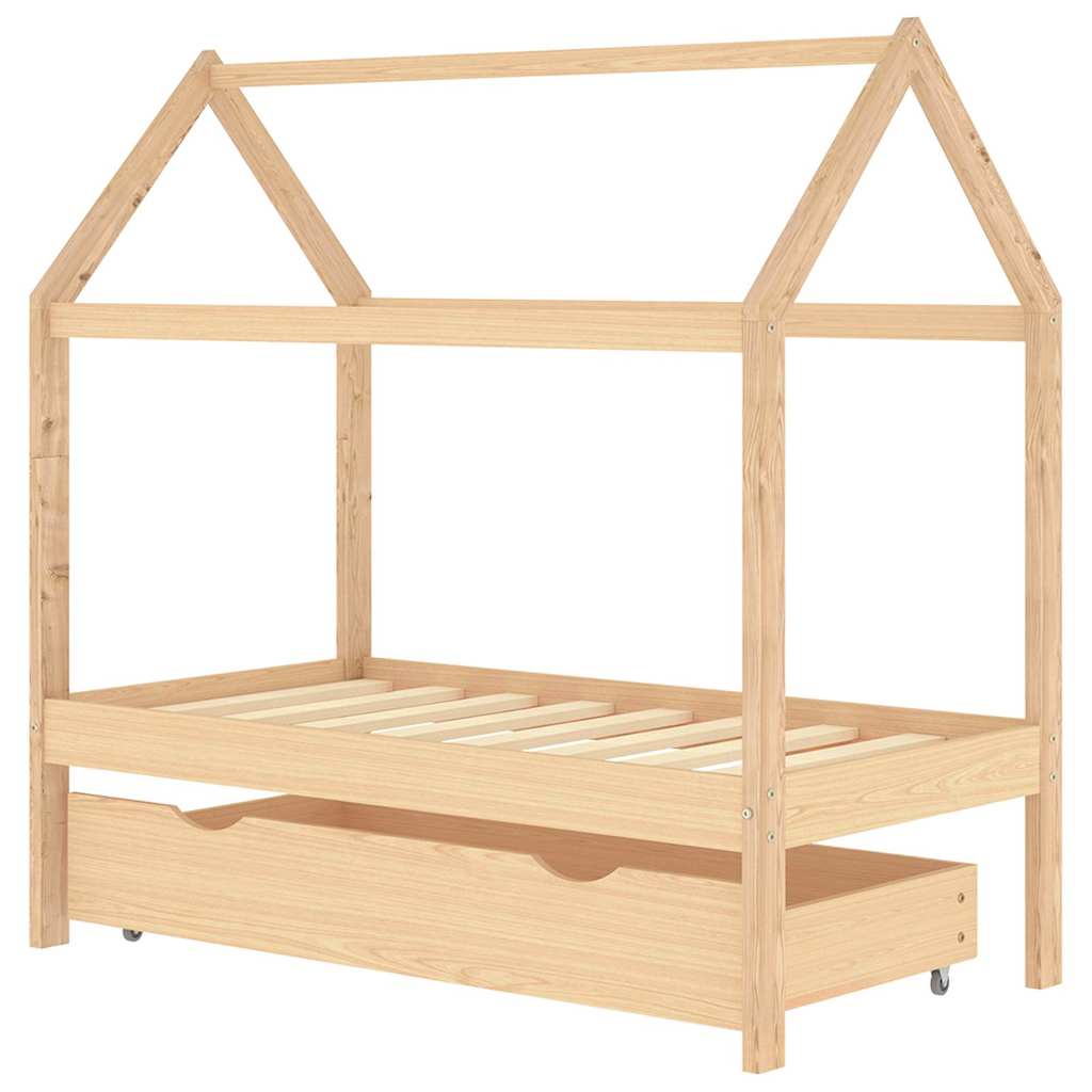 vidaXL Kids Bed Frame with Drawer Solid Pine Wood 70x140 cm