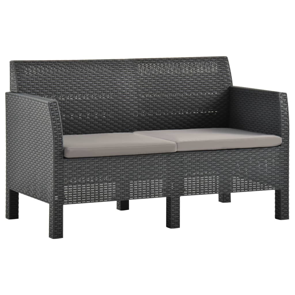 vidaXL 2-delige Loungeset met kussens PP rattan antracietkleurig