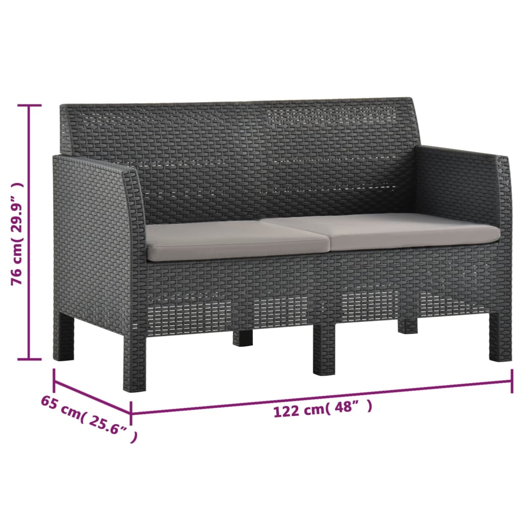 vidaXL 2-delige Loungeset met kussens PP rattan antracietkleurig